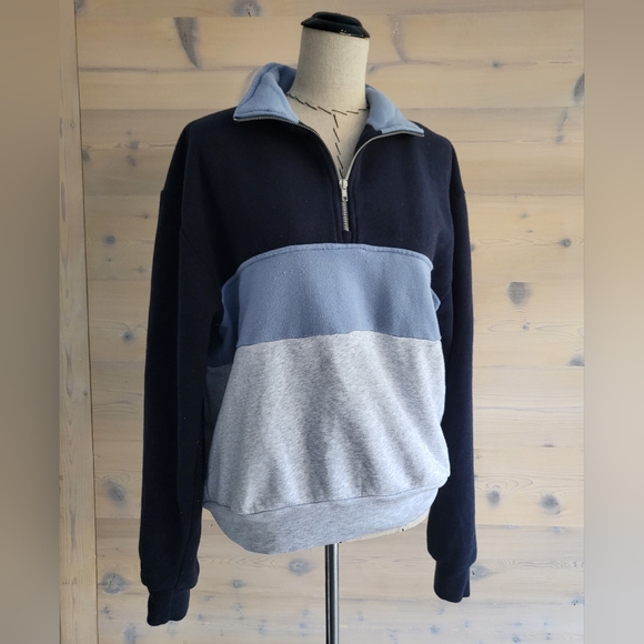 Brandy Melville Color Block Strip Quarter Zip Sweatshirt, OS - Picture 2 of 6